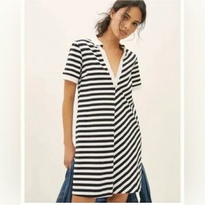ANTHROPOLOGIE Maeve black and white striped Polo mini dress S EUC
